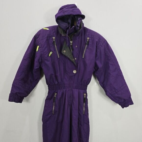 Vintage Obermeyer Thermolite Hooded Ski Suit 6 Purple Insulated Elastic Waist - Picture 3 of 16
